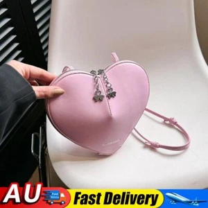 Women Dual Zippers PU Heart-Shaped Shoulder Bag Chic Hobo Bag (Pink) HOT - Picture 1 of 9