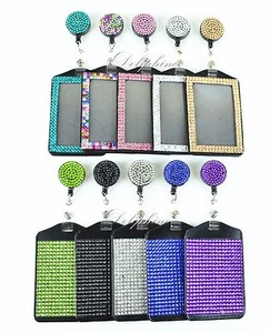 Full Bling Rhinestone 2 IN 1 Vertical ID Badge Holder with Retractable Reel - Picture 1 of 51