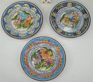 3 PORTUGUESE Hand Panted Plate Cabinet Plates POTTERY, MAIOLICA SIGNED PORTUGAL - Picture 1 of 1