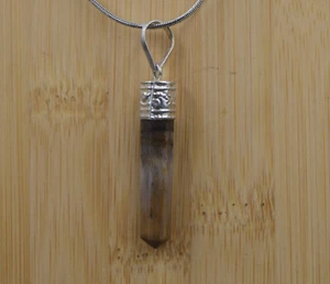 Tibetan Smoky Quartz Crystal Hexagon Point Necklace 24" Snake Chain Amulet - Picture 1 of 5