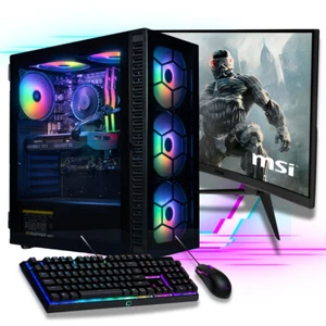 Gaming PC Komplett Set 27" AMD Ryzen 7 5700 8x 4.6 GHz Radeon 32GB Ram RGB Gamer - Bild 1 von 10