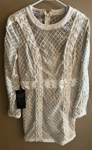 BEBE Women's Shannon Lace Up Ivory Metallic Gold Mesh Party Dress Sz 10 - $229 - Picture 1 of 10