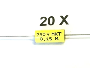 150nF, 250V-, 20%, 0,15µF, axial, MKT, RFT, TGL43199, D=7mm, L=15mm, 20 Stück - Bild 1 von 3