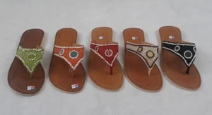 EXCLUSIV LEDERBADELATSCHEN Perlen Sandalen 37 38 39 40 41 42 Damen Badeschlappen - Bild 1 von 14