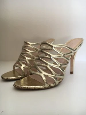 Sandalias para mujer 38 Elie Tahari metálicas champán serpiente en relieve Lola Cage Foto 1 de 4