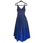 Prom Long Cinderella Shimmery Blue Dress Mesh Details Corset Double Straps sz XS