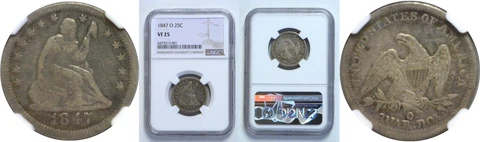 1847-O Seated Liberty Quarter NGC VF-25 Cover