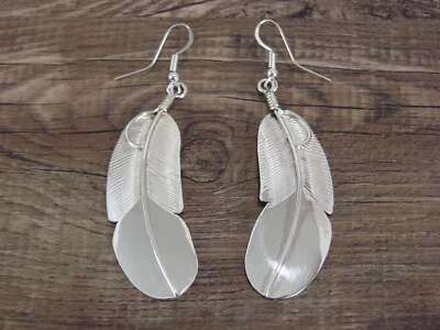 Navajo Indian Sterling Silver Feather Earrings by Chester Charley - Image 1 of 4