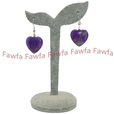 Pendientes de gancho de plata colgantes genuinos naturales de 20x20 mm de amatista púrpura en forma de corazón Foto 1 de 3
