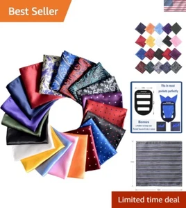 Elegant 20-Piece Men's Handkerchiefs Set: Solid, Polka Dot, and Paisley Designs - Picture 1 of 9