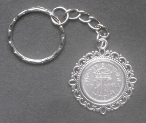 Schlüsselanhänger Lucky Sixpence 80. Geburtstag Royal Mint 50% Silber 2.WK Münze Geschenk 1945 - Bild 1 von 4