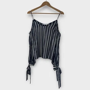 Lush Women’s Size Small Blue Silver Metallic Cold Shoulder Tie Sleeve Blouse - Picture 1 of 11