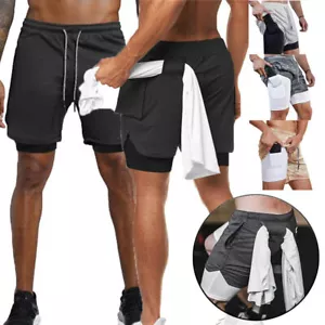 Men's Compression Gym Workout Training Running Shorts Pocket Pants - Picture 1 of 17