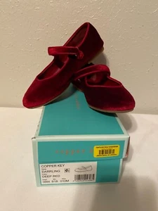 GIRLS COPPER KEY FLATS DEEP RED VELVET MARYJANE DARRLING SHOES SIZE 10M 0684 818 - Picture 1 of 11
