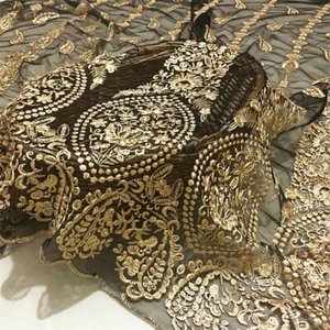 Gold Embroidery Floral Lace Mesh Fabric 51"Width 0.5Y Wedding Dress DIY Costume - Picture 1 of 9