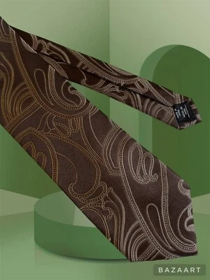 J.. Ferrar   Men’s Silk Necktie Italy, Brown. 3 1/2x 58 Inches.   Abstract Swirl - Image 1 of 4