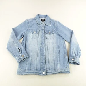 AYR Jacket Womens Medium Blue Denim Jean Coat Button Up Faded Light Trucker - Picture 1 of 9