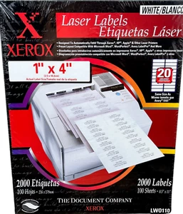 Etiquetas láser Xerox de 1"" x 4"" blancas 2000 etiquetas (100 hojas de 8,5"" x 11"") LW0110 - Imagen 1 de 1