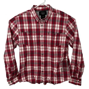 Harley Davison #1 Skull Logo Plaid Shirt Snaps Long Sleeve Mens Sz XL Red White - Picture 1 of 8