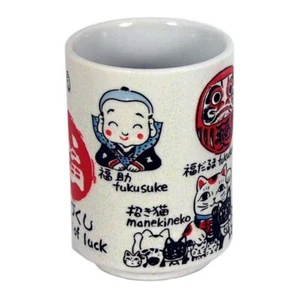 Japanese 4"H Tea Cup  Daruma, Maneki Neko, Lucky Cat Seven Fuku, Made in Japan - Picture 1 of 3