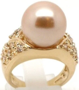 Sterling Silver 925 Faux Pearl and Cubic zirconia Ring Sz 6 - Picture 1 of 6