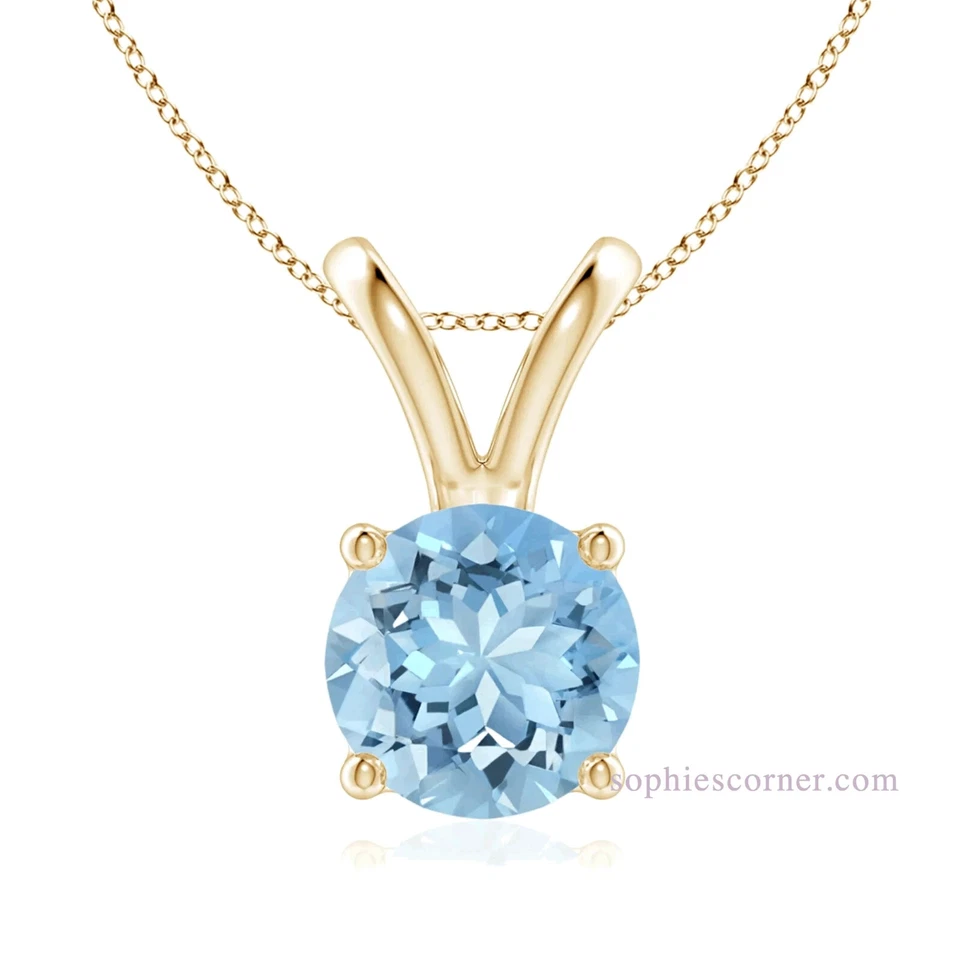 Colar pingente solitário água-marinha genuíno 1,25 ct - Prata esterlina YGP - Imagem 1 de 2