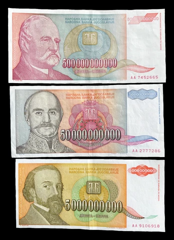 Yugoslavia 5 50 500 Billion Dinara 1993 Banknotes Hyperinflation Currency Cover