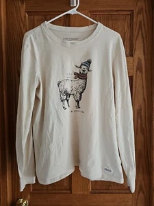 Life Is Good Womens Beige Tan XL No Prob-llama Long Sleeve Crusher Shirt - Picture 1 of 3