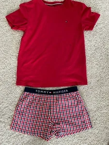 Tommy Hilfiger Boys Pajama Set T-shirt and Shorts Red Short Sleeves size 8-10 - Picture 1 of 11