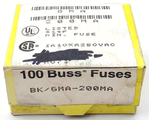 Caja de 100 fusibles de vidrio de acción rápida Bussmann GMA200MA 250 voltios 200 mA 5 x 20 mm - Imagen 1 de 6