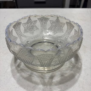 Fenton Clear Opalescent Glass Beaded Stars Footed Bowl Dish Edwardian Vintage - Picture 1 of 11