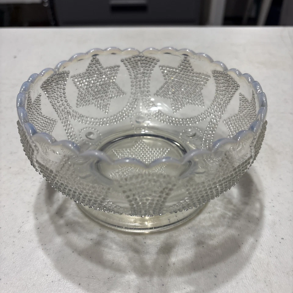 Fenton Clear Opalescent Glass Beaded Stars Footed Bowl Dish Edwardian Vintage - Image 1 of 4
