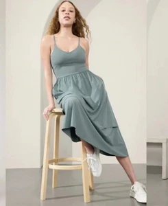 Athleta Elation V-Neck Hybrid Dress Midi Oxidized Green Large - Picture 1 of 2