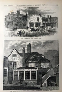 Antique 1875 Print – Adam & Eve Tavern & Toten Hall Manor – Georgian London - Picture 1 of 4