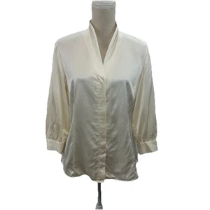 Blusa de seda con cuello chal blanco roto Lafayette 148 New York para mujer manga 8 3/4 - Imagen 1 de 10