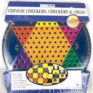 Vintage Cardinal Chinese Checkers, Checkers, Chess Game Metal Board Tin 2004 NEW - Picture 1 of 5