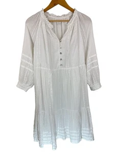 J.Jill White Tiered Button-Front A-Line Midi Dress Size M Cotton Ruffle Neck - Picture 1 of 9