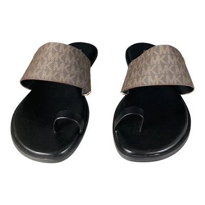 Sandálias planas Michael Kors August femininas tamanho 8 M marrom e preto - Imagem 1 de 4