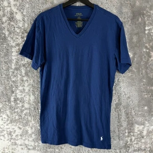 Polo Ralph Lauren Size L Slim Minimalist V Neck Casual T Shirt Blue Short Sleeve - Picture 1 of 6