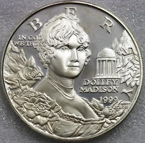 1999 P Proof Dolley Madison US Mint 90% Silver Dollar Coin BU - Picture 1 of 2