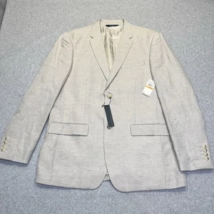 Perry Ellis Blazer Men's 44R Natural Linen Core 2 Button Sport Coat Lightweight - Picture 1 of 12