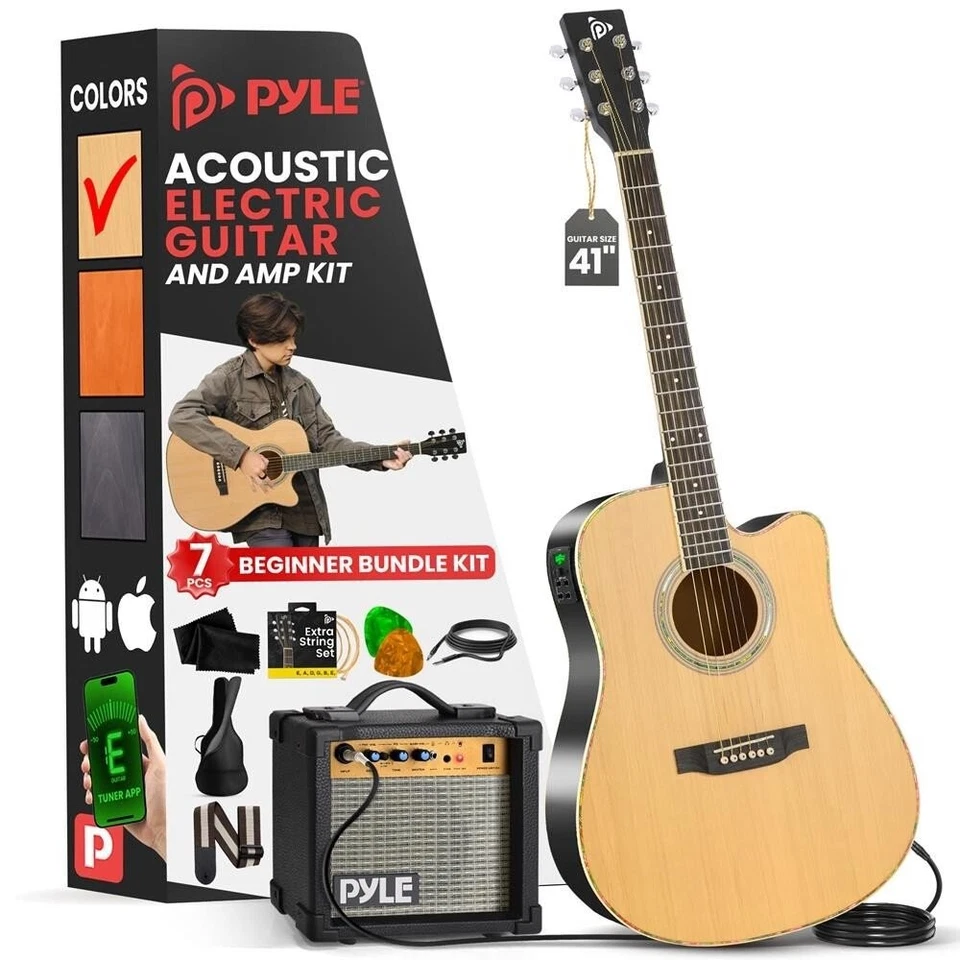 Pyle 40” Inch 6-String Electric Acoustic Guitar -W/Digital Tuner & Accessory Kit - Image 1 of 4