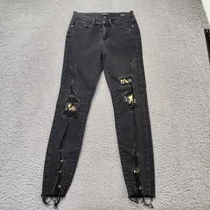 Judy Blue Jeans Womens Sz 5/27 Black Denim Mid Rise Skinny Stretch Animal Print - Picture 1 of 18