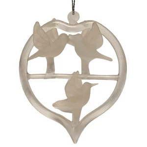 Birds in Heart Glass Christmas Ornament Frosted Clear Holiday Decoration Gift - Picture 1 of 2