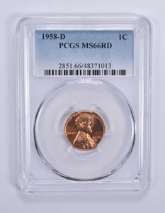 MS66RD 1958-D Lincoln Wheat Cent 1c PCGS Blue Label *9018 - Picture 1 of 7