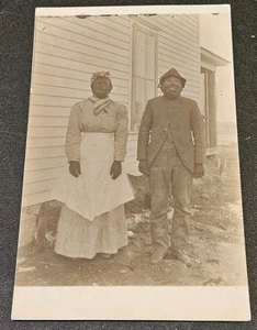 c1915 Farming Couple In Paper Machier Black Mask Costumes Halloween RPPC - Picture 1 of 7
