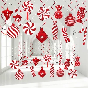 56 Pcs Christmas Peppermint Candy Hanging Swirls Decorations Red and White Ho... - Foto 1 di 8