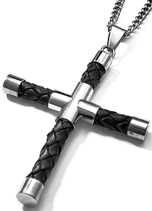 JEWLRY FASHION RUBBERAND STAINLESS STEEL CROSS with 22" CURB CHAIN cross is 2.75 - Picture 1 of 1