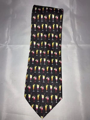 Fruit TIki Beach Alcoholic Mixed Drinks Utopia Black 100% Rayon Classic Neck Tie - Image 1 of 4