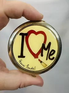 Henri Bendel I LOVE ME Vintage Cosmetic Mirror Compact, Light Gold/Silver Tone - Picture 1 of 9